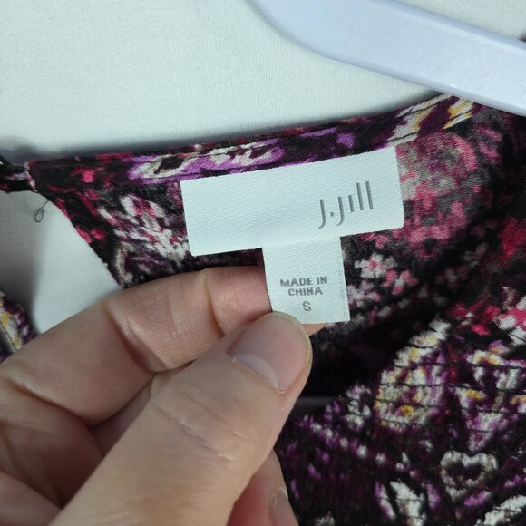J. Jill Blouse Women's Size Small Purple Black Mixed Print Smocked Bodice - Picture 8 of 14